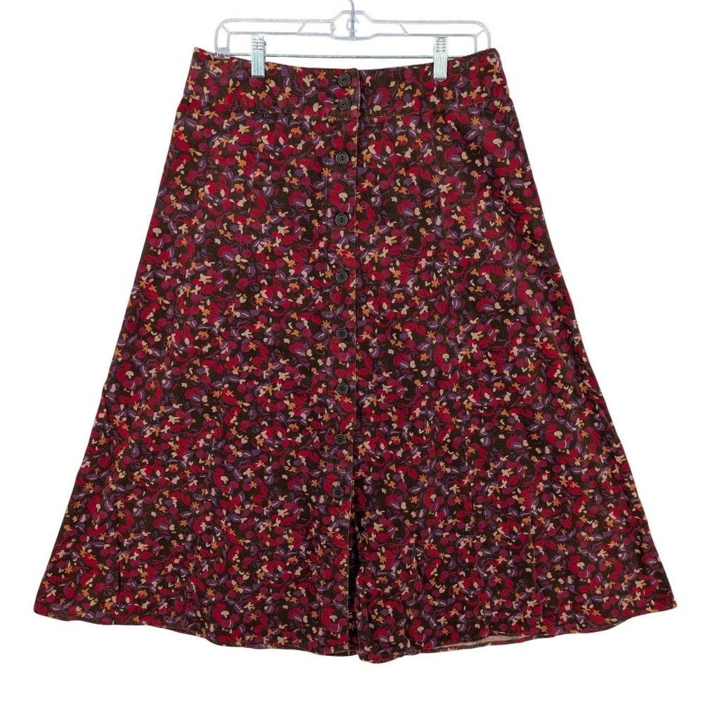Christopher & Banks Corduroy Skirt 8 Brown Floral Button Front Midi Fall Boho‎